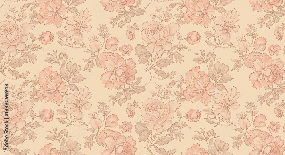 Stylish Hand-Drawn Floral Seamless Pattern, Elegant Floral Background Design
