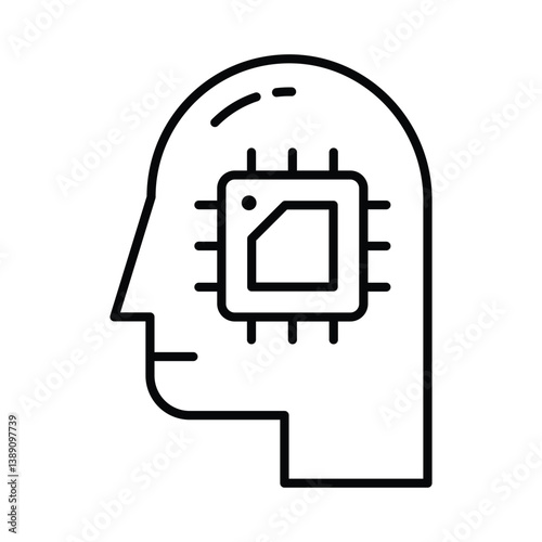 Brain Processor vector outline icon. EPS 10 file