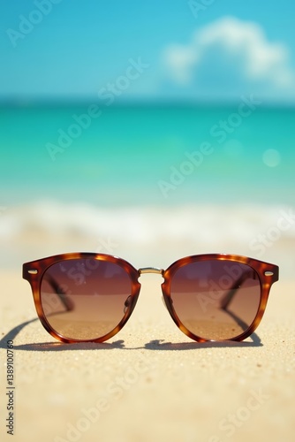 Wallpaper Mural Close-up of vintage sunglasses on sandy beach with clear turquoise sea in background, summer, retro Torontodigital.ca