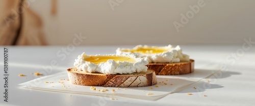 Deliciously creamy goat cheese spread generously layered on artisan bread perfect for any gourmet breakfast or snack.