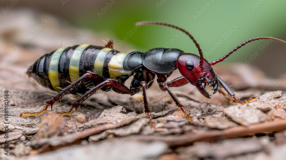 Detailed Close-up of a Colorful Ant Crawling on Natural Ground Surface Detailed Close-up of a Colorful Ant Crawling on Natural Ground Surface