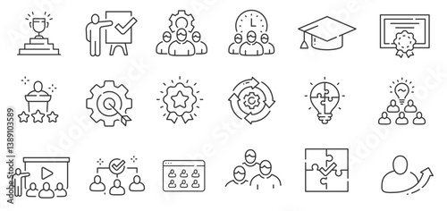 Set of workshop related icons. Training, seminar, conference etc. Editable . vector