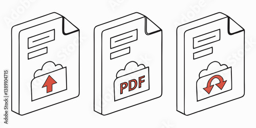 Isometric Cloud Document Icons Design: Upload, PDF, Convert File