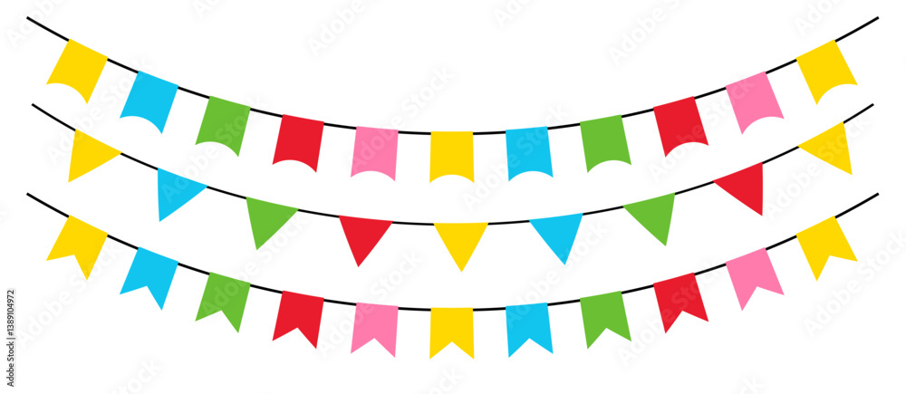 Obraz premium Flag garlands. Colored carnival garland of triangular flags. Vector illustration