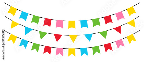 Flag garlands. Colored carnival garland of triangular flags. Vector illustration