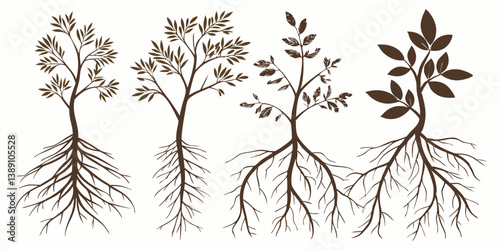 Botanical Plant Roots Vector Illustration Set 4 Plant Growth Stages