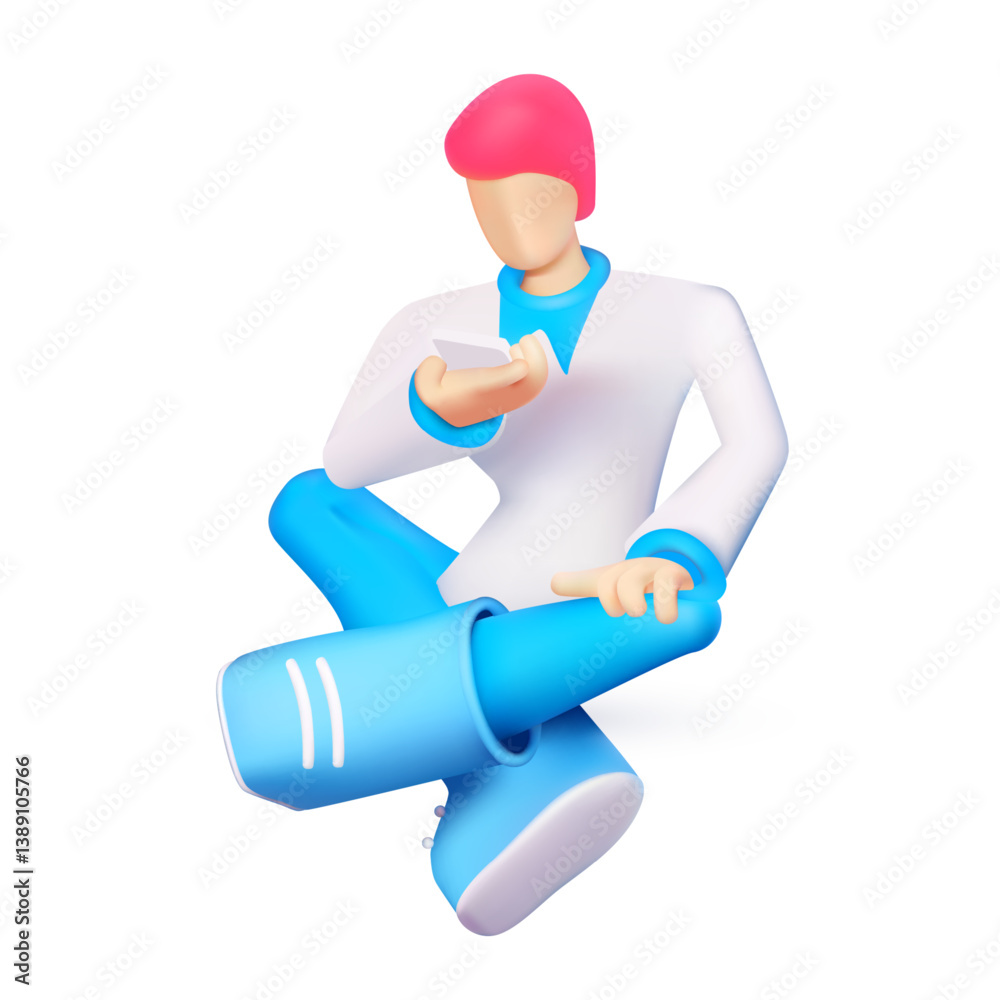 3D man touching smartphone screen. Online working and shopping. Web communication 3D man touching smartphone screen. Online working and shopping. Web communication