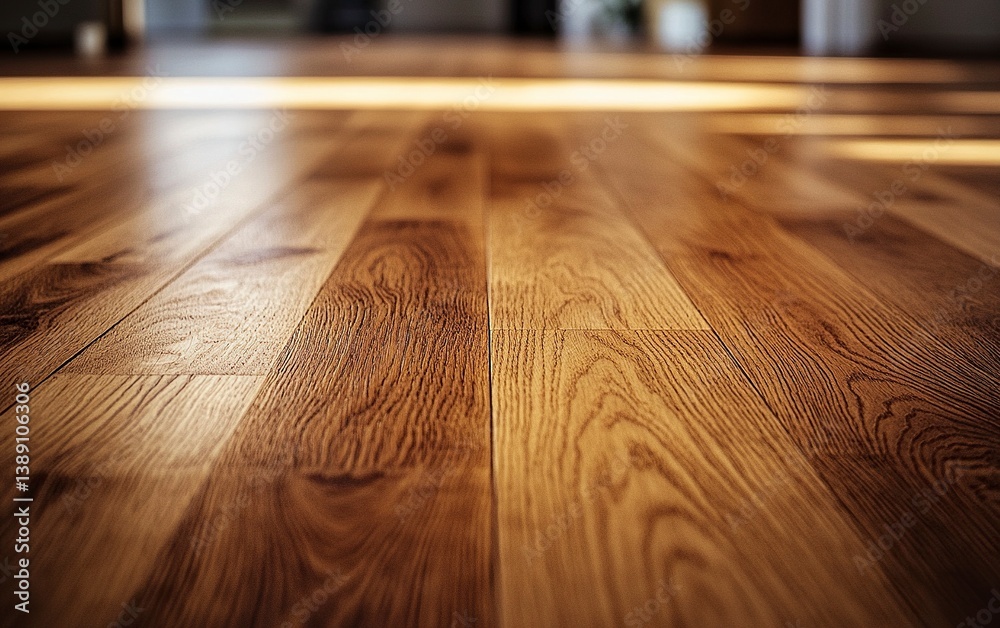 Close-up of a beautiful wooden floor in a room, with a blurred background and ample copy space. This image was the winner of a stock photo contest, and is available in high resolution..