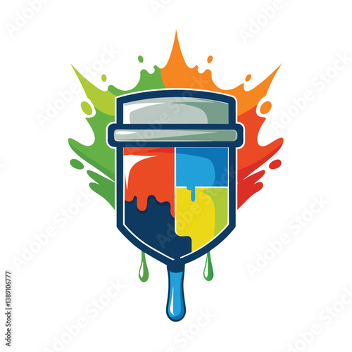 A colorful logo design featuring a paint can with dripping paint and a splash of colors behind it.