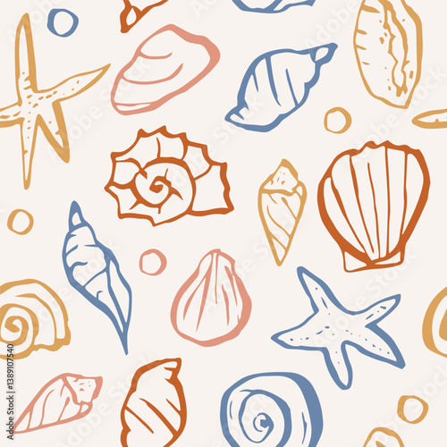 Hand drawn ink seashells background