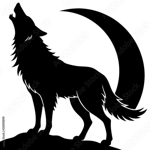 Scary Halloween howling wolf silhouette vector, perfect for spooky Halloween art, digital prints, and party decorations. Includes customizable design files.