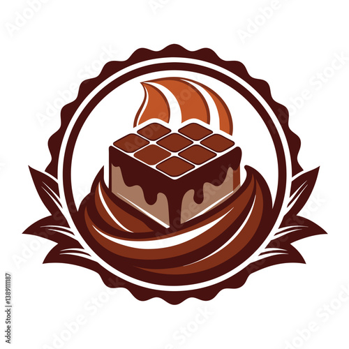 This is a vector logo design featuring a chocolate bar with swirls and leaves around it.