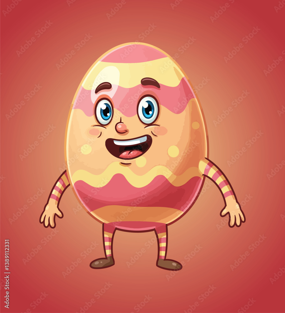 Fototapeta premium Cute Easter Egg Character Illustration Funny Cartoon Mascot for Kids, Spring Holiday Design
