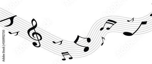 Music notes wave isolated, group musical notes background for stock. Music notes icon set, Music notes symbol, vector illustration in eps 10.