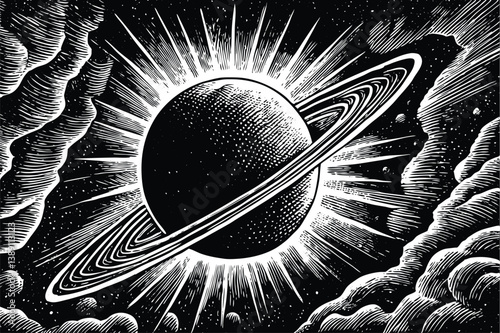 planet with halftone stipple effect" vector illustration, aimed at a grunge punk Y2K collage design with a grainy photocopy texture