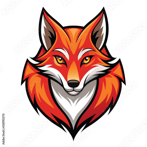 An illustration of a red fox head with white fur, set against a white background. The foxs eyes are wide and alert, giving it a sharp, focused look.
