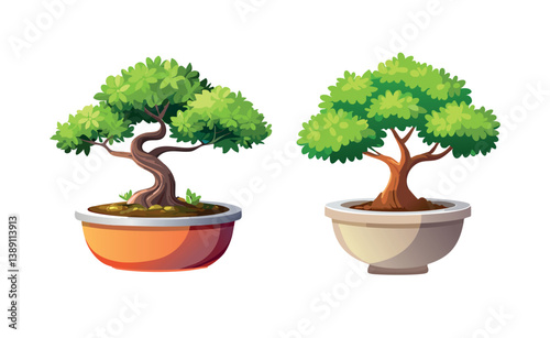 Two Bonsai Trees in Pots Vector illustration