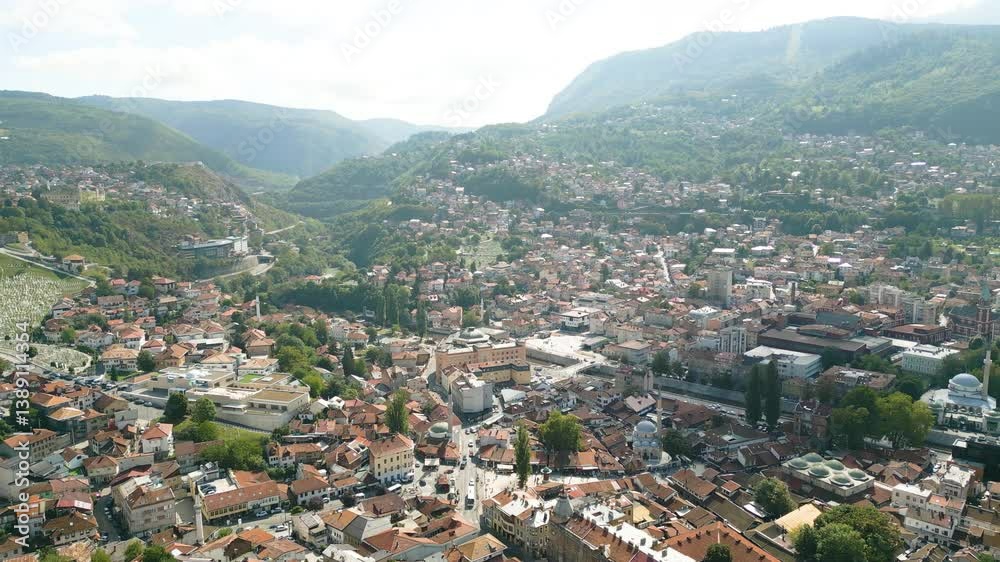 houses in mountains aerial Bosnia and Herzegovina houses in mountains aerial Bosnia and Herzegovina