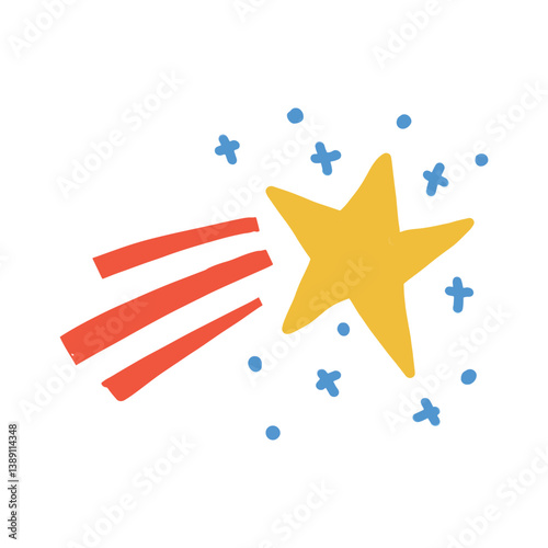 Cartoon shooting star with red stripes and yellow star