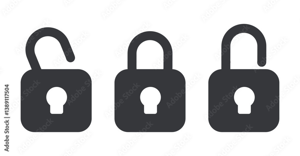 Isolated bundle icon with a padlock in locked and unlocked states, representing security and password protection symbols Isolated bundle icon with a padlock in locked and unlocked states, representing security and password protection symbols