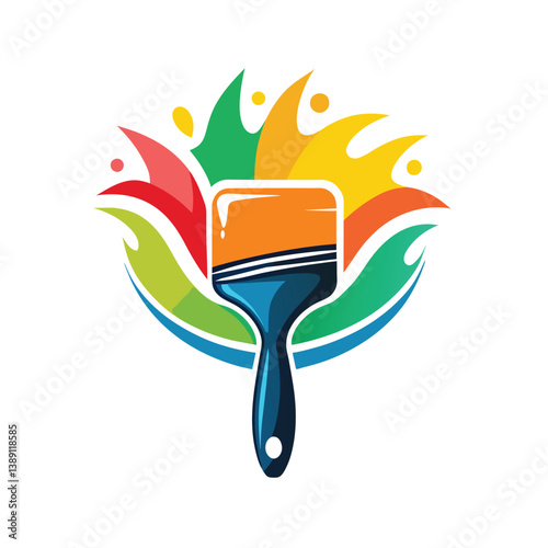 A vibrant and modern logo design featuring a paintbrush with a colorful abstract splash behind it.