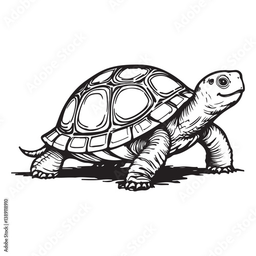 A cute tortoise walking slowly with its shell in a natural setting