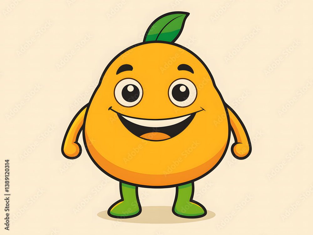 Fototapeta premium Cheerful Cartoon Mango with Green Limbs
