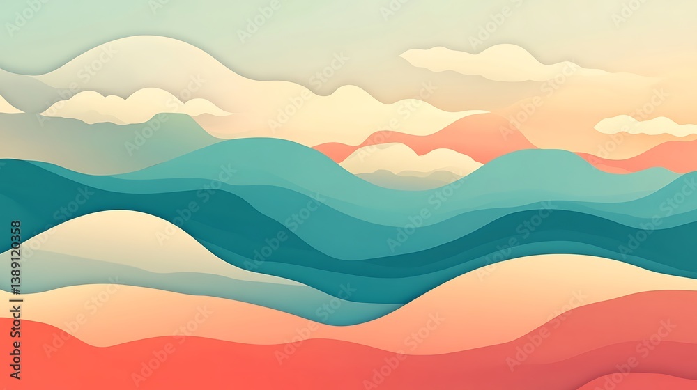 Abstract paper cut landscape with layered mountains and sunset sky. Abstract paper cut landscape with layered mountains and sunset sky.