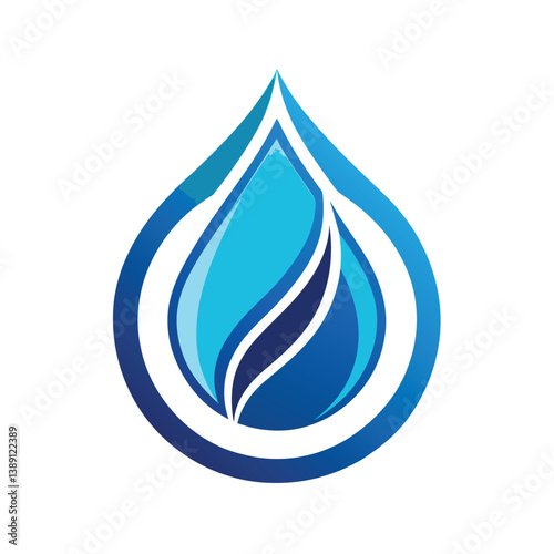 A vector illustration of a stylized, abstract blue water drop surrounded by a thick blue ring against a white background.