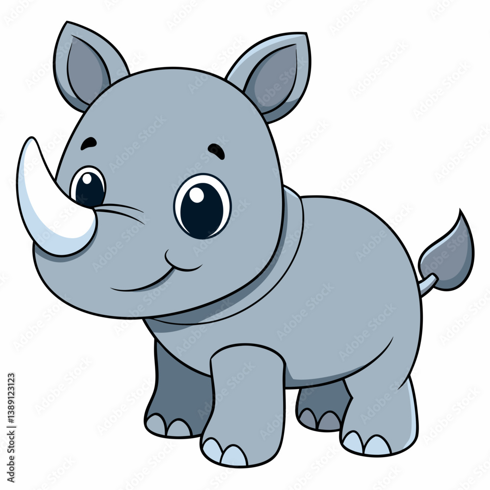 Fototapeta premium Cute Safari Rhino Illustration with Neutral Background