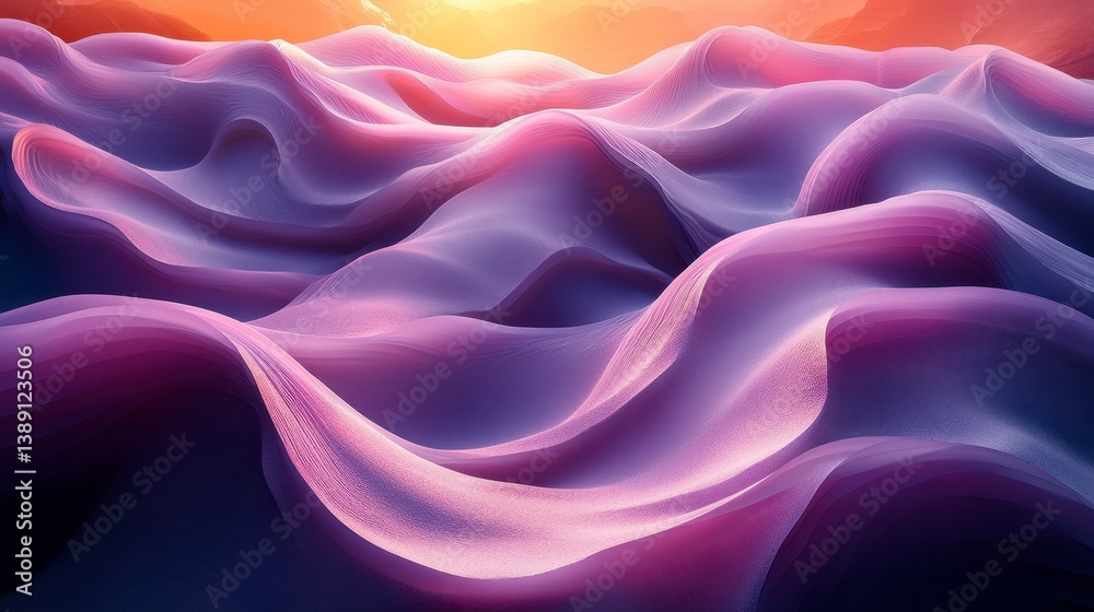 Fototapeta premium Abstract wavy purple dunes, orange sky