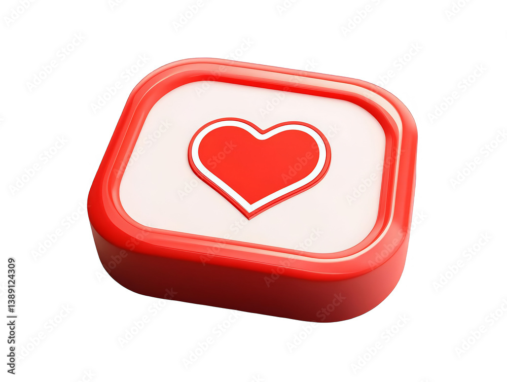 3D Rendered Red Heart Icon on White Square Isolated Transparent Background 3D Rendered Red Heart Icon on White Square Isolated Transparent Background