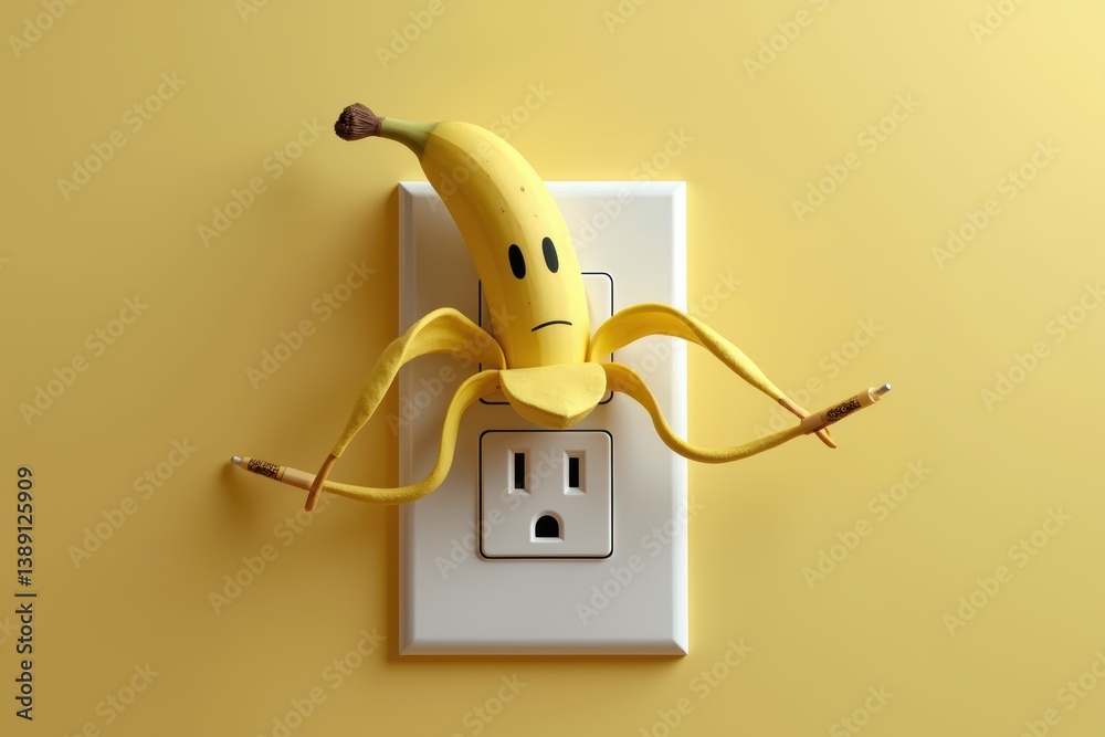Banana plugged outlet with humorous expression