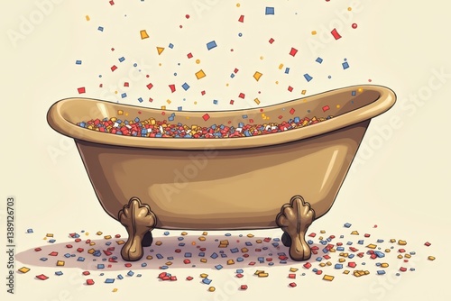 Obraz na płótnie Confetti-filled vintage bathtub with playful colors festive mood w salonie