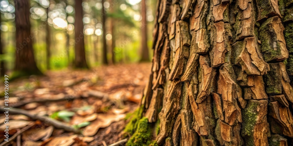 Fototapeta premium Detailed Close-up of a Tree Trunk's Textured Bark in a Forest Setting