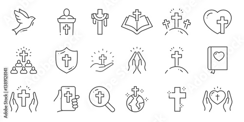 Set of christian related line icon set. vector. editable