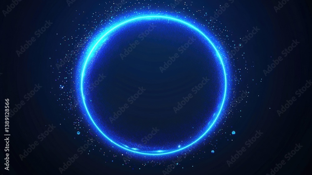 Fototapeta premium Shine blue neon circle frame for design