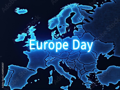 Futuristic Europe Day Poster with Glowing Map Design
