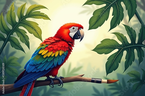 Obraz na płótnie Parrot sitting on branch in tropical jungle w salonie