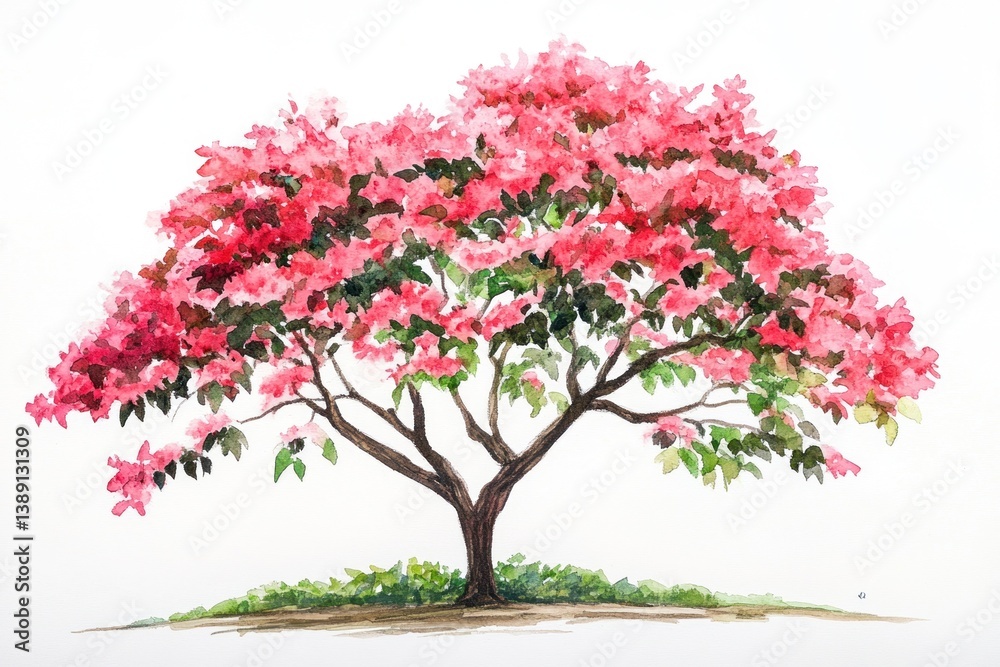 Obraz premium A watercolor painting depicts a flowering tree in full bloom