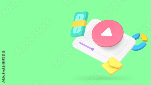 Blog vlog making money via internet video content advertising banner copy space vector illustration. Blogger vlogger cyberspace interaction broadcasting streaming gaming financial statistic analyzing