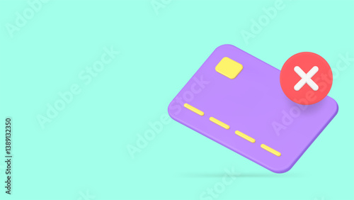 Banking account credit debit card block refusal payment banner copy space vector illustration. Financial bill commercial e money error service reject paying shopping warning security access