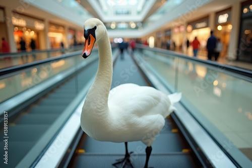 Obraz na płótnie Swan exploring modern shopping mall interior w salonie