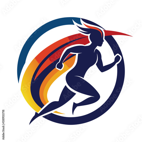 An abstract vector illustration depicting a woman running in a circular motion with a colorful design.