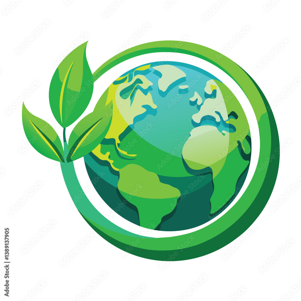 A cartoon illustration of a green globe with leaves, symbolizing environmentalism and sustainability. A cartoon illustration of a green globe with leaves, symbolizing environmentalism and sustainability.