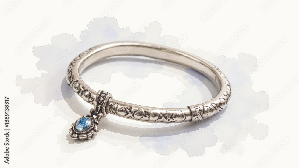 Elegant silver ring with intricate design and blue gemstone accent on soft background Elegant silver ring with intricate design and blue gemstone accent on soft background