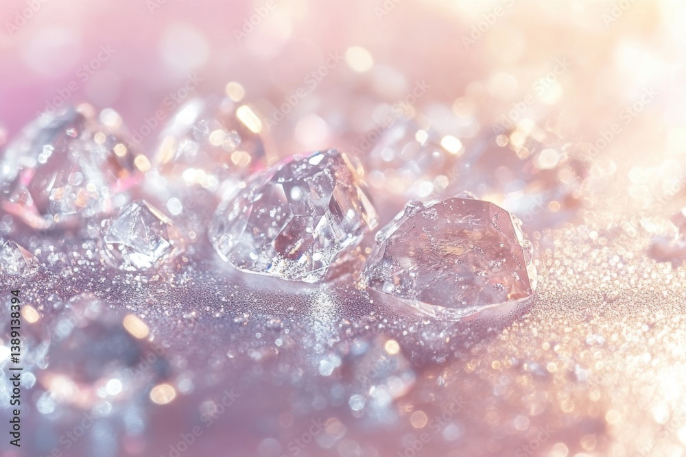 Obraz premium Sparkling Jewels on a Glittering Surface Capturing the Essence of Luxury with a Soft Pink and Gold Bokeh Background in a Macro Style