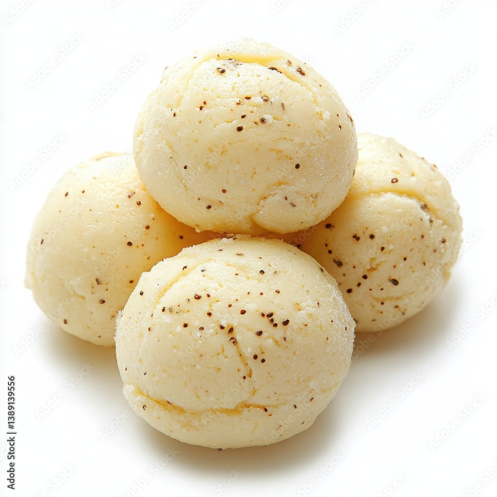 Baked rasgulla dessert isolated on white background showing traditional Indian sweet in detail Baked rasgulla dessert isolated on white background showing traditional Indian sweet in detail