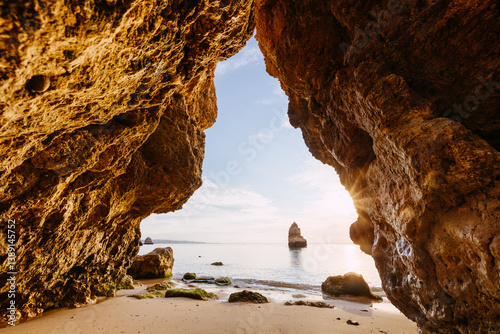 Sunrise from a cave, Algarve, Portugal