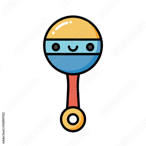 Colorful cartoon baby rattle with a smiling face  